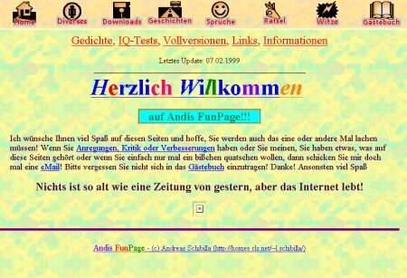 Andinet.de Homepage Design vom 07.02.1999