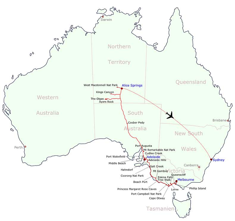 Reiseroute durch Australien