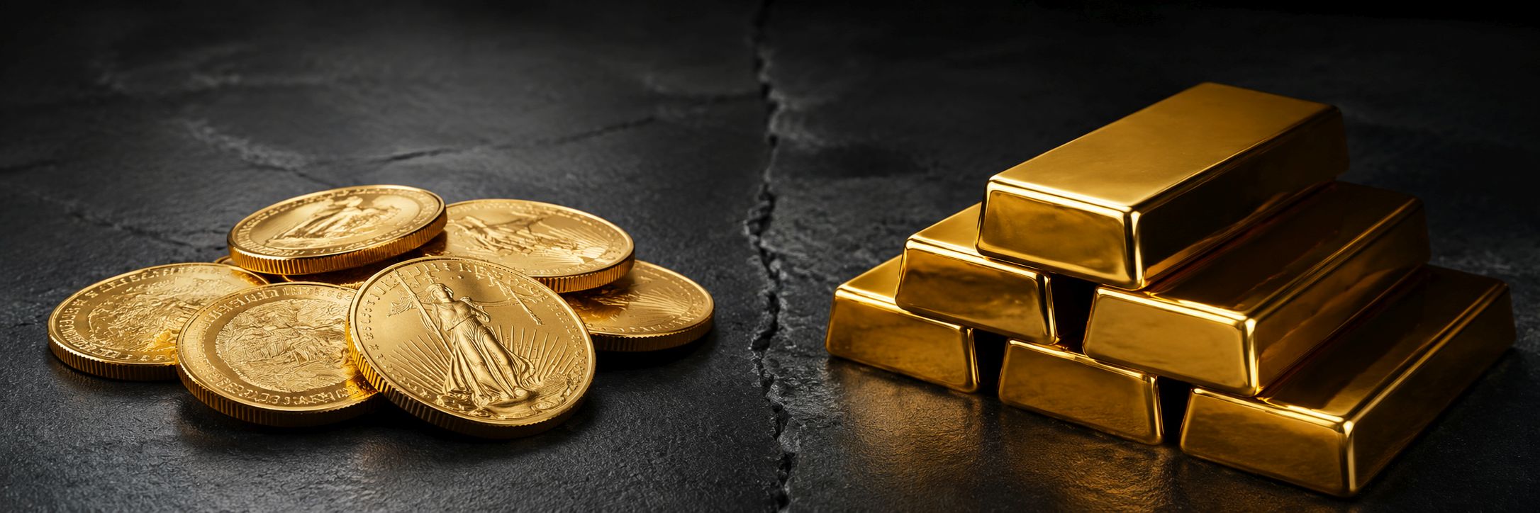 Gold coins or gold bars: comparison for investors Gold coins and gold bars compared as a symbol for deciding how to buy gold
