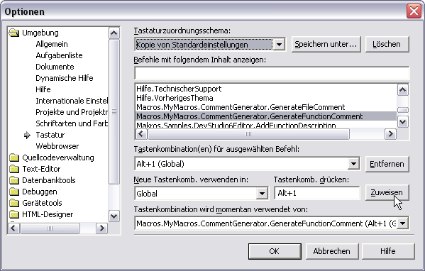 Tastaturkombinationen definieren