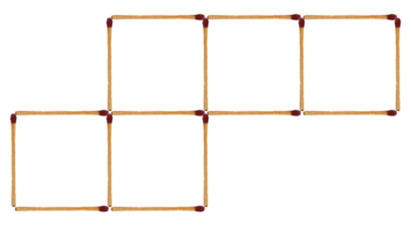 Rätselaufgabe: Zwei Streichhölzer umlegen und aus fünf Quadraten vier machen