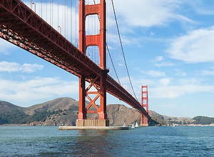 View of the world famous Golden Gate Bridge near San Francisco Bay.