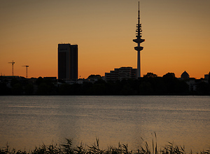 Skyline oft he Alster lake in Hamburg in Germany.