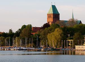 Sailboats in front of the cathedral of Ratzeburg.