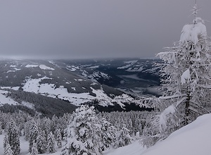 Snowy Zillertal mountain landscape in Austria.