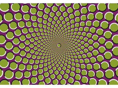 Optical illusion in which a static image appears to be moving due to the cognitive effects of interacting color contrasts and shape position